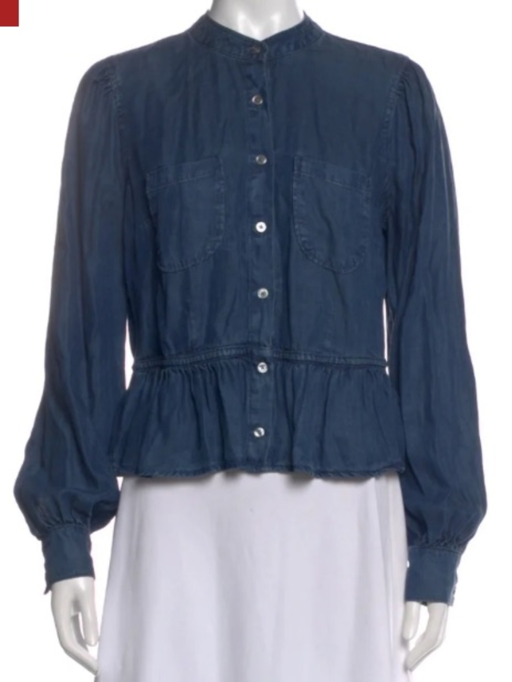 Women's Navy Button-Front Peplum Blouse